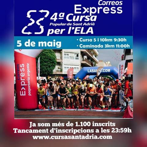 Cerca de 1.100 inscritos en la 4a cursa Correos Express Sant Adrià por la Ela 05/05/19