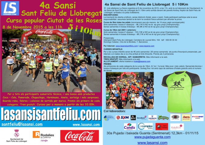 Ya son cerca de 1.100 inscritos en la 4ª Sansi Sant Feliu de Llobregat - 5 y 10km - 08/11/15 os esperamos!