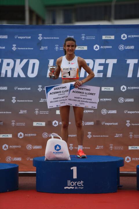 Marta Mitjans achieved the absolute Catalan record and the best Spanish Under-20 time in the 600 meters at the Acerko Meeting in Lloret de Mar with a time of 1:28:03.